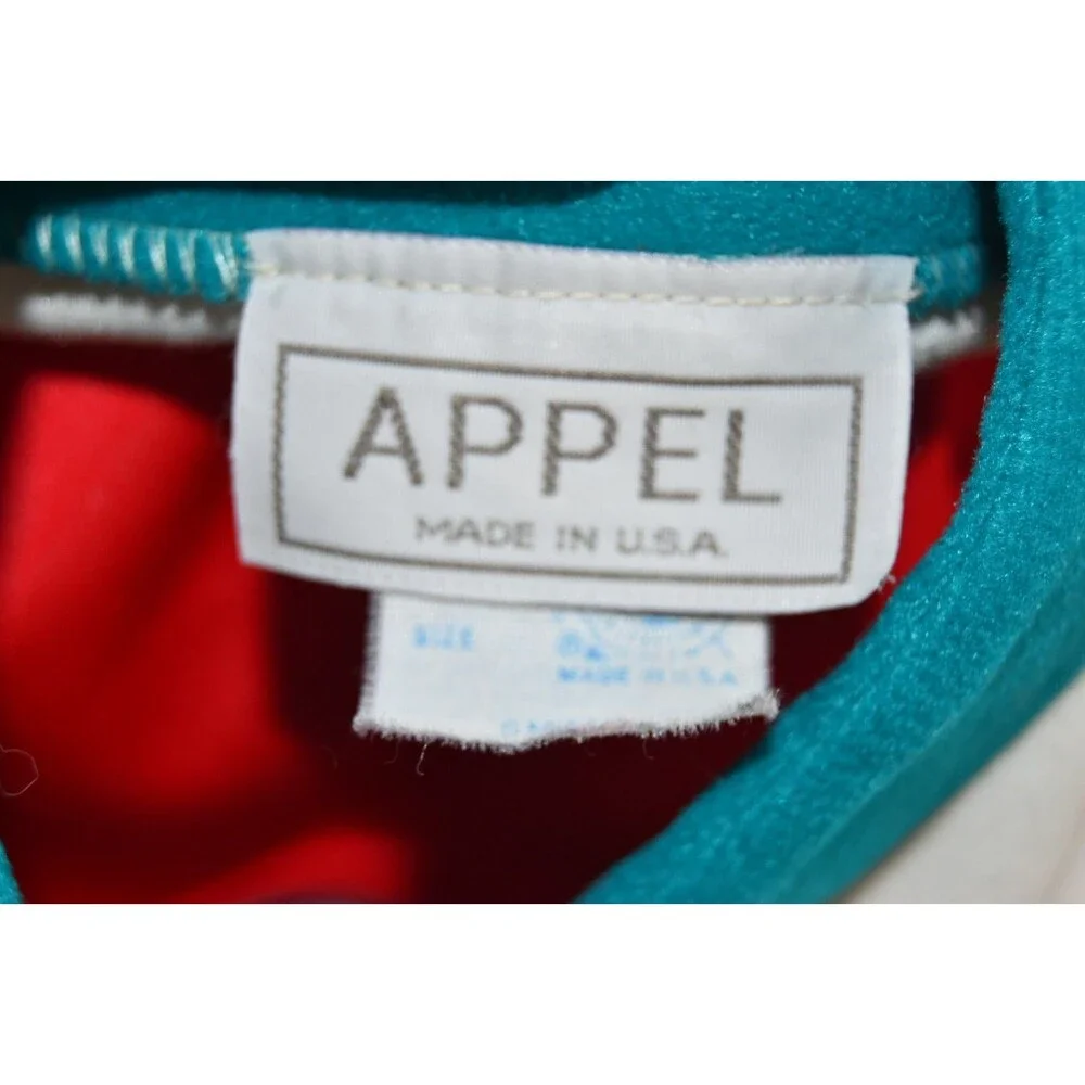 1960s Appel Tri-Color Velveteen Maxi Robe -Red, Teal, Cream-Made in USA-Small